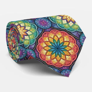 Radiant Rainbow Mandala Mosaic – Stained Glass Tie