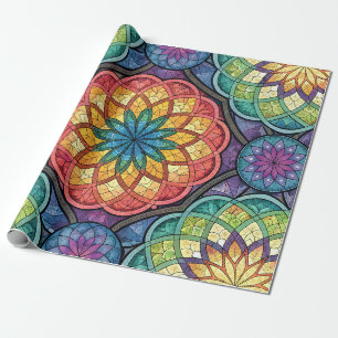 Radiant Rainbow Mandala Mosaic – Stained Glass Wrapping Paper