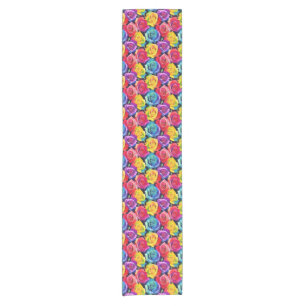 Radiant rainbow roses, floral pattern short table runner