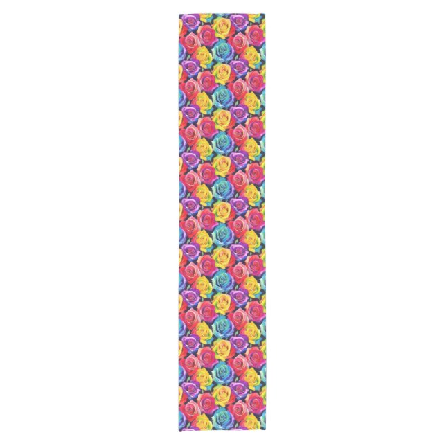 Radiant rainbow roses, floral pattern short table runner (Front)