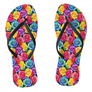 Radiant rainbow roses, floral pattern thongs