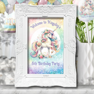 Radiant Rainbow Unicorn Birthday Welcome Sign