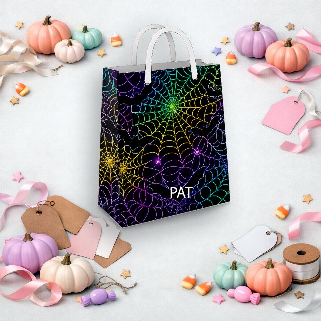 Radiant Rainbow Webs Halloween Pattern Design Medium Gift Bag (Creator Uploaded)