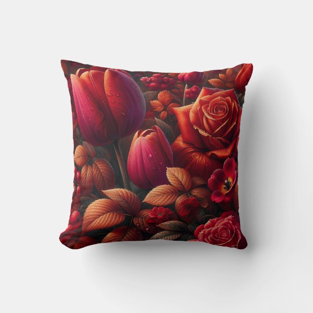 “Radiant Raindrop Fall Floral Art” Cushion (Front)