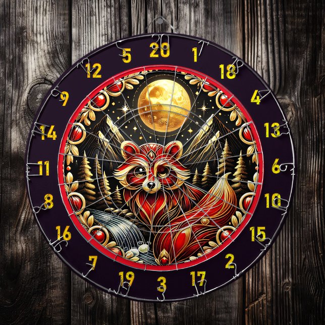 Radiant Red And White Racoon Beneath Golden Glow Dartboard (Creator Uploaded)
