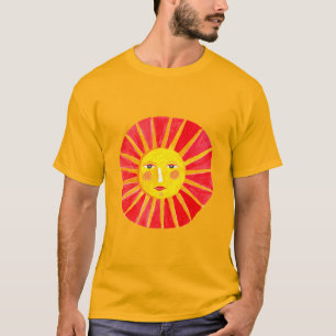 Radiant Red And Yellow Sun Face T-Shirt