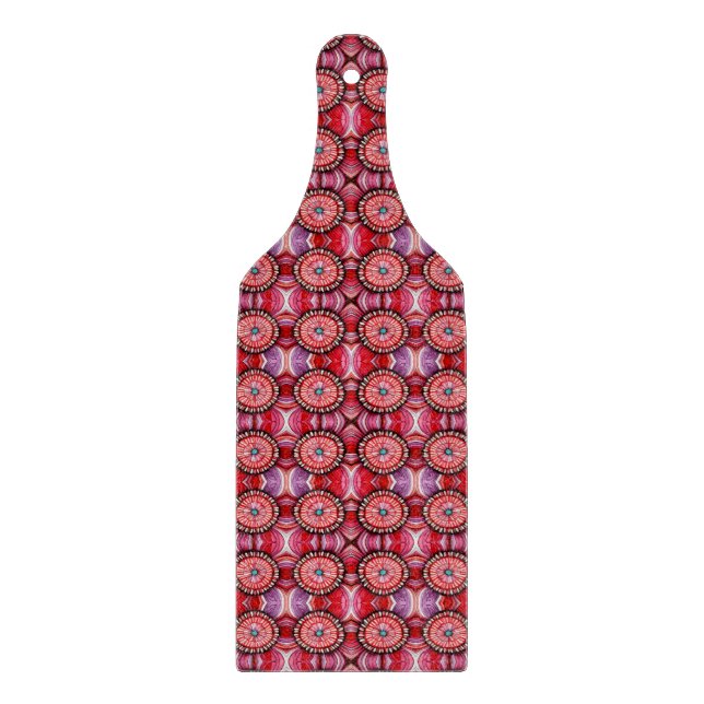 Radiant Red Bloom – Mandala Floral Tile Pattern Cutting Board (Front)