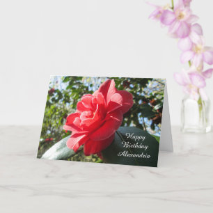 Radiant Red Camellia - Personalised Birthday Card