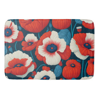 Radiant Red Flowers & Poppies Bath Mat