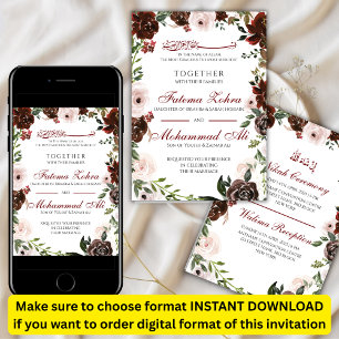 Radiant Red Rose Muslim Wedding Nikah Invitation