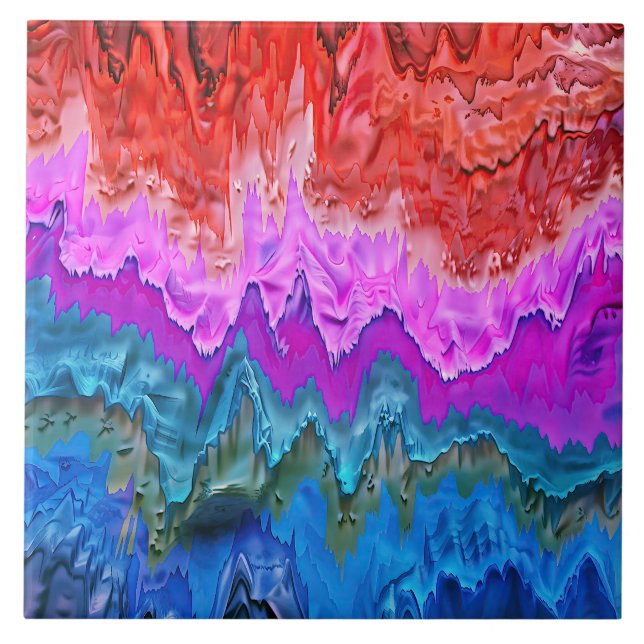 "Radiant Reflection" Colourful Abstract Art  Ceramic Tile (Front)