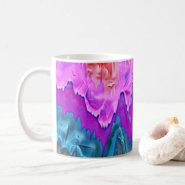 "Radiant Reflection" Colourful Abstract Art  Coffee Mug (With Donut)
