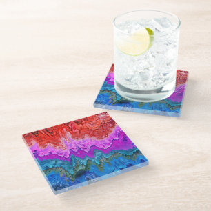 "Radiant Reflection" Colourful Abstract Art  Glass Coaster