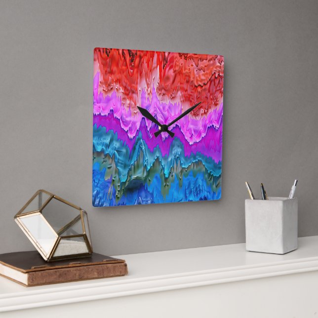 "Radiant Reflection" Colourful Abstract Art  Square Wall Clock (Office)