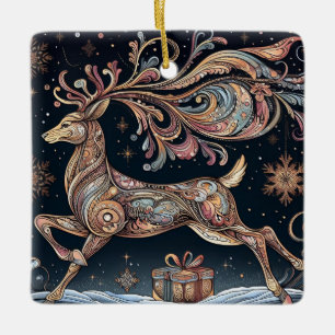 Radiant Reindeer: A Colourful Christmas Ceramic Ornament