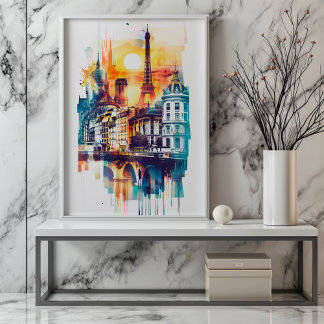 Radiant Rhapsody: Paris Monuments & Eiffel Tower Poster