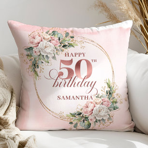 Radiant Rose Gold Greenery 50th Birthday Personal Cushion
