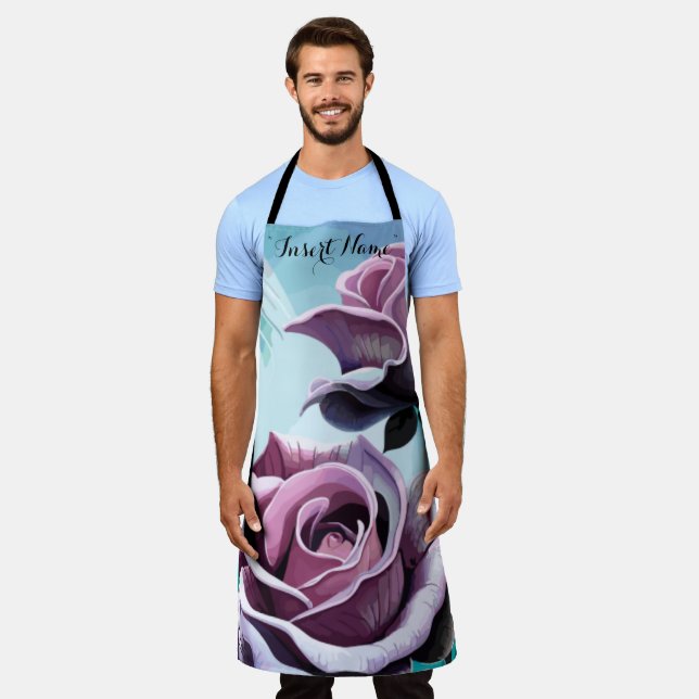 Radiant Roses: Perfectly Pink and Purple Petals Apron (Worn)