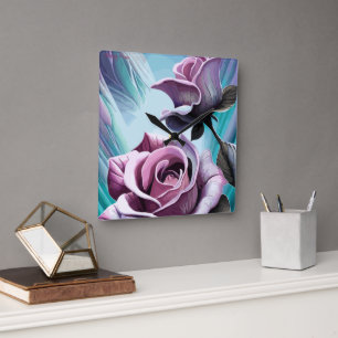 Radiant Roses: Perfectly Pink and Purple Petals Square Wall Clock