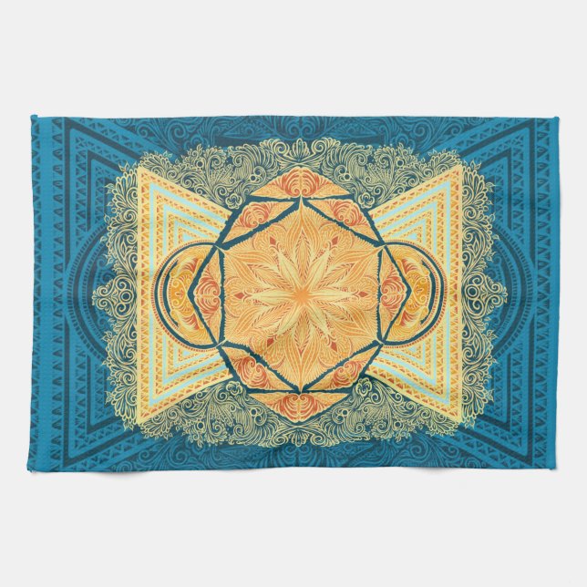 Radiant Sacred Geometry Mandala Tea Towel (Horizontal)