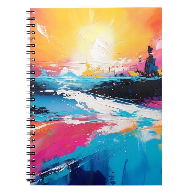 Radiant Serenity: Abstract Sunset Reflections Notebook (Front)
