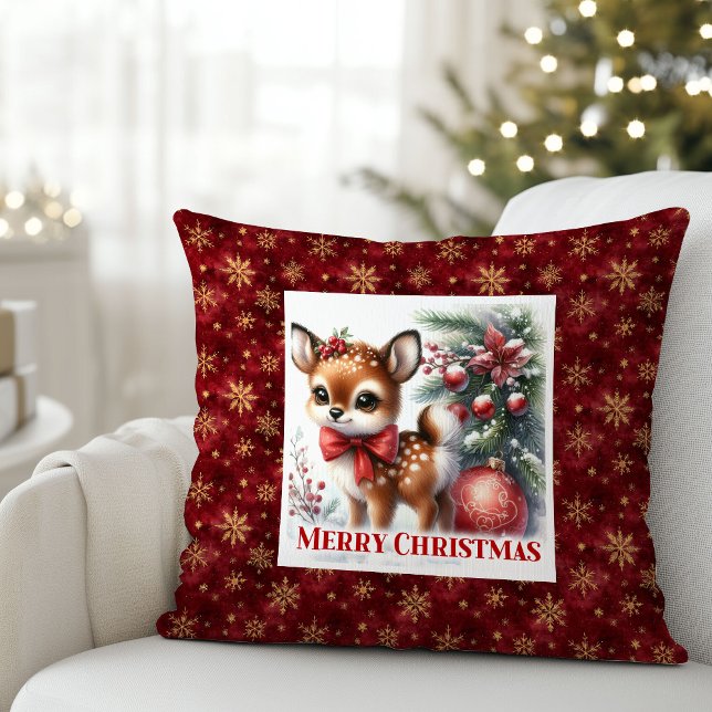 Radiant snowy scene baby deer cozy kids room decor cushion (Radiant snowy scene baby deer cozy kids room decor)