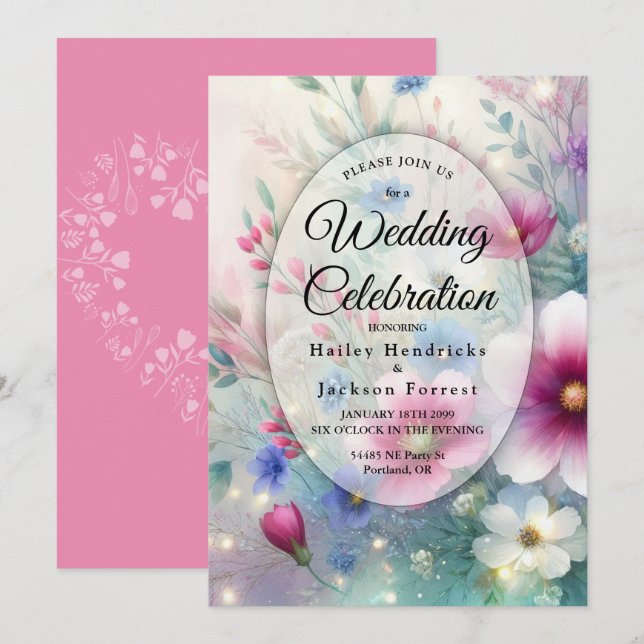 Radiant Sparkling Spring Blooms Wedding Invitation (Front/Back)
