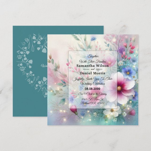 Radiant Sparkling Spring Blooms Wedding Invitation (Front/Back)