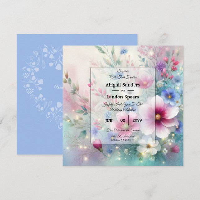 Radiant Sparkling Spring Blooms Wedding Invitation (Front/Back)