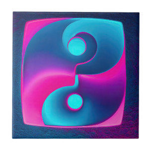 Radiant Spirituality: Vibrant Yin Yang Pink & Blue Ceramic Tile