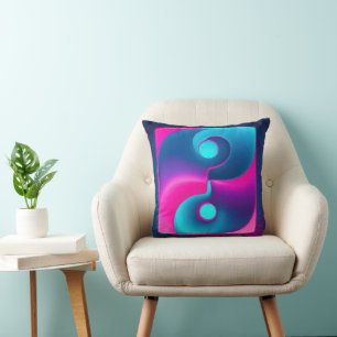 Radiant Spirituality: Vibrant Yin Yang Pink & Blue Cushion