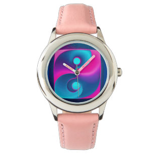 Radiant Spirituality: Vibrant Yin Yang Pink & Blue Watch