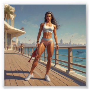 Radiant Sporty Female Bodybuilder Striking a Pose Photo Print