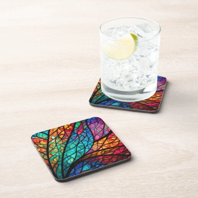 Radiant Stained Glass Abstract Hard Plastic  Coaster (Right Side)