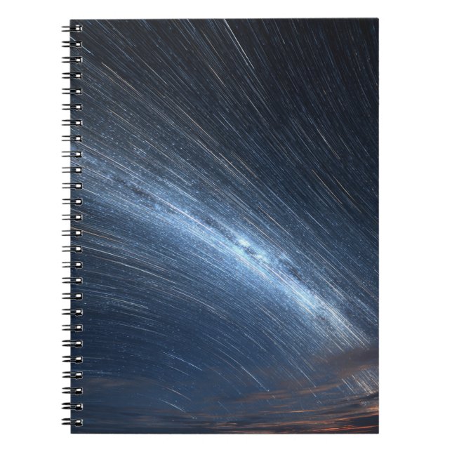 Radiant Star Trails Blue Night Sky Notebook (Front)