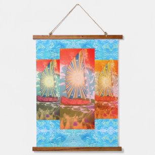 Radiant Starburst Sailboat Mixed Media  Hanging Tapestry