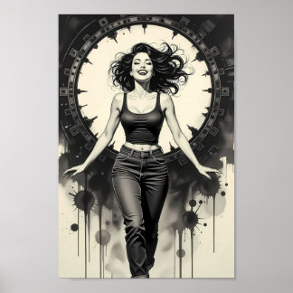 Radiant Street Glamour Monochrome Poster
