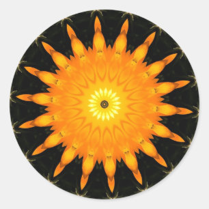 Radiant Sun Mandala Kaleidoscope Art Classic Round Sticker