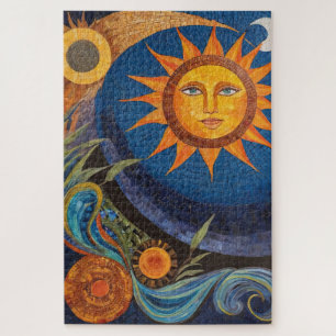 Radiant Sun Mosaic Vibrant Celestial  Jigsaw Puzzle