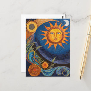 Radiant Sun Mosaic Vibrant Celestial  Postcard