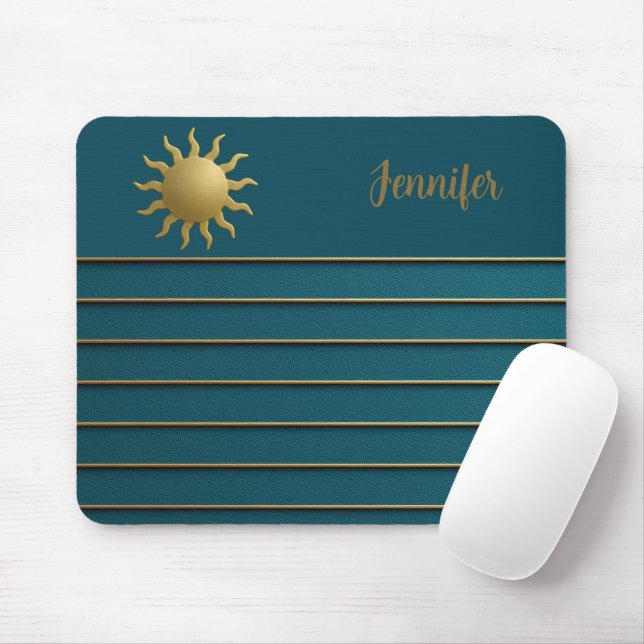 Radiant Sun on Teal Mouse Pad (With Mouse)