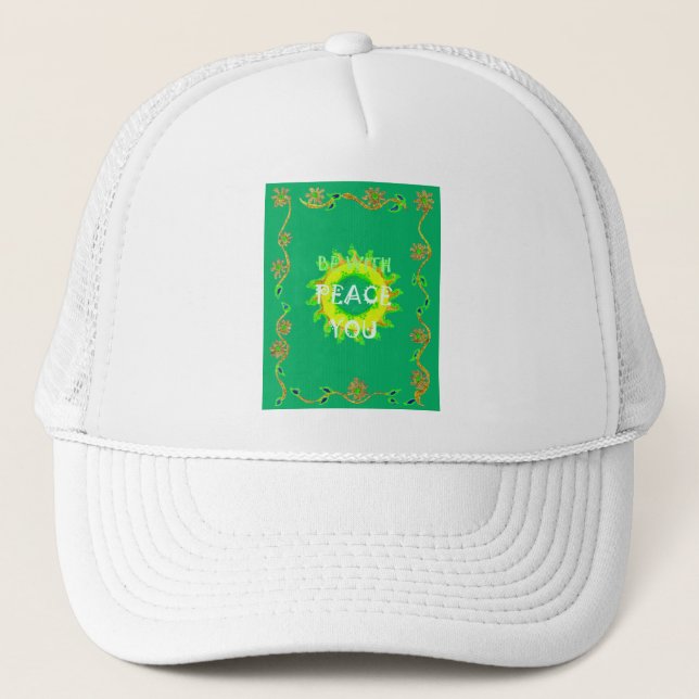 Radiant Sun: Peace Be With You Inspirational Print Trucker Hat (Front)