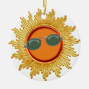 Radiant Sun with Sunglasses Ceramic Ornament
