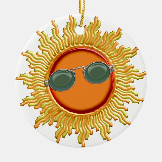 Radiant Sun with Sunglasses Ceramic Ornament (Front)