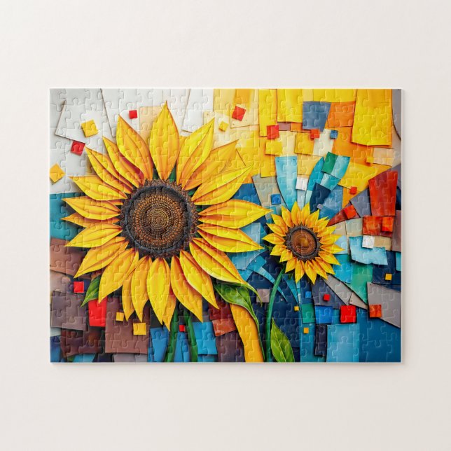 Radiant Sunflower in Modern Abstract Style Jigsaw Puzzle (Horizontal)