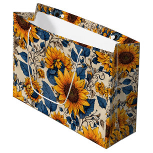 Radiant Sunflower Pattern Large Gift Bag
