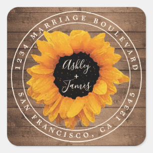 Radiant Sunflower Rustic Wedding Return Address Square Sticker