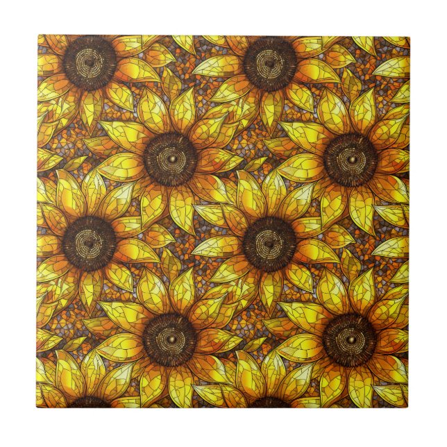 Radiant Sunflower Stained Glass  Ceramic Tile (Front)