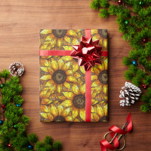 Radiant Sunflower Stained Glass  Wrapping Paper