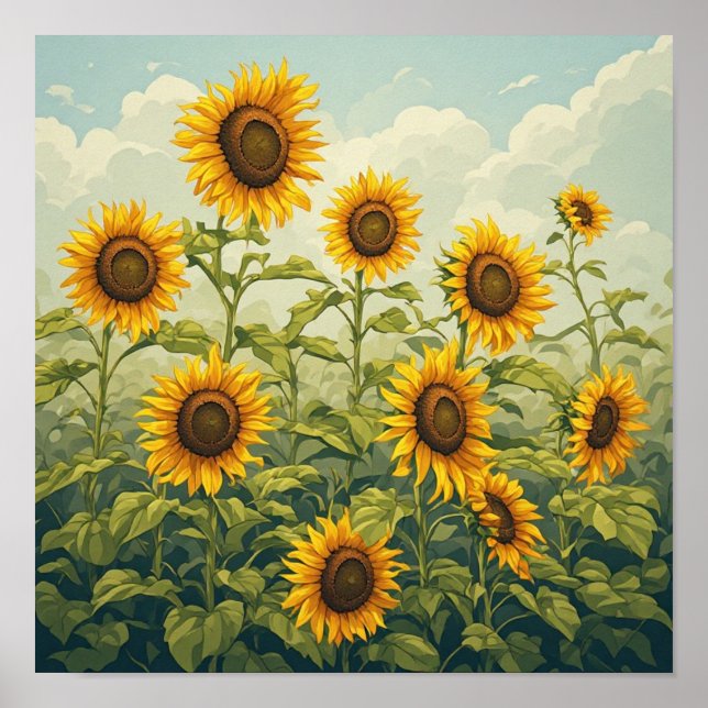 Radiant Sunflowers Reaching Skyward Poster (Front)
